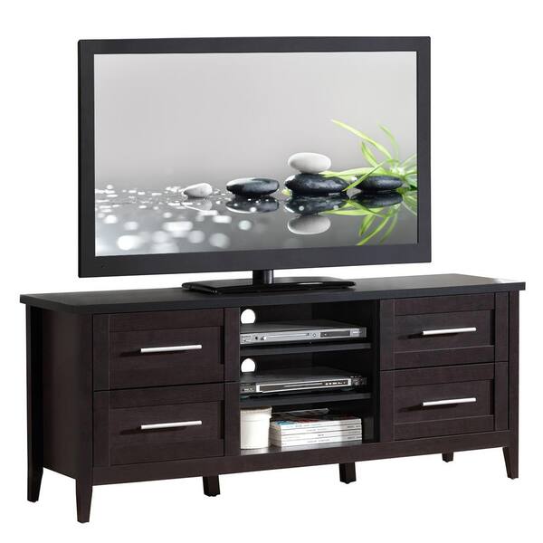 Techni Mobili 16 in. Espresso Particle Board TV Stand with 4 Drawer Fits TVs Up to 65 in. with Cable Management