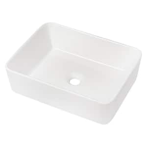 19 in. x 15 in. White Ceramic Rectangular Bathroom Vessel Sink