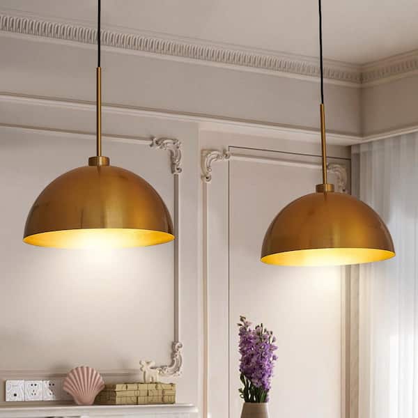 41.3 in. W 2-Light Gold Billiard Light Ceiling Hanging Lamp with Bright Finish for Dining Room, E26, No Bulbs Included