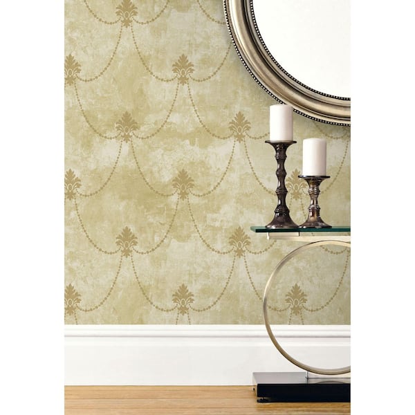 Lys Flower Gold Paper Non-Pasted Strippable Wallpaper Roll (Cover 56.05 sq. ft. )