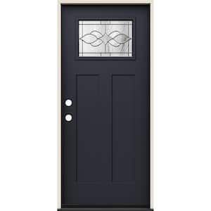 36 in. x 80 in. Right-Hand 1/4 Lite Craftsman Carillon Decorative Glass Black Fiberglass Prehung Front Door