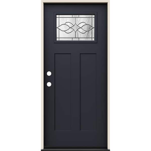 JELD-WEN 36 in. x 80 in. Right-Hand 1/4 Lite Craftsman Carillon Decorative Glass Black Fiberglass Prehung Front Door