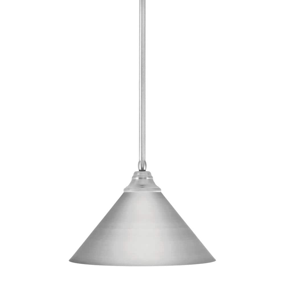 Sparta 100-Watt 1 Light Brushed Nickel Shaded Pendant Light with 14 in. Bru