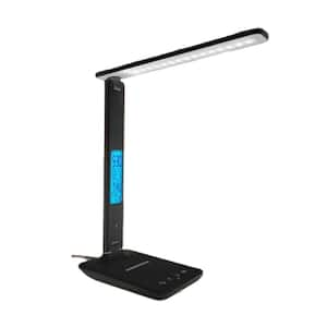 13.3 in. Black Integrated LED Foldable Swing Arm Table Lamp with Clock, Alarm, Calendar and Temperature Display