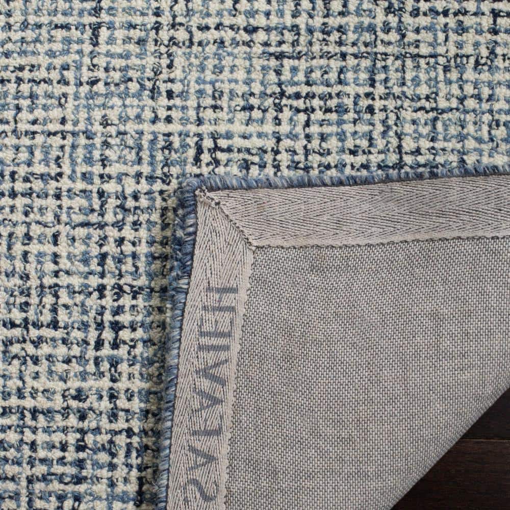 Navy and Ivory Handmade Wool Abstract Square Rug