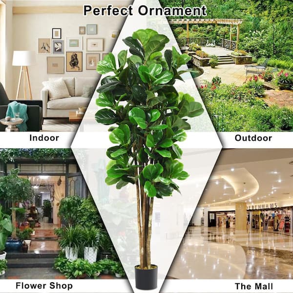 Gymax 6 Ft Artificial Fiddle Leaf Fig Tree Indoor Outdoor Home Decorative Planter Gym03075 - Artificial Fig Tree Home Decorating