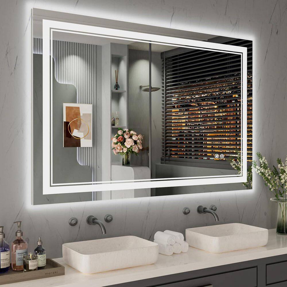 48 in. W x 32 in. H Rectangular Frameless Front & Back Lighted Anti-Fog Wall Bathroom Vanity Mirror, Tempered Glass, UL price history on PriceWatchPro