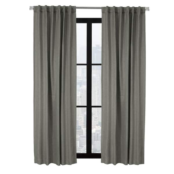 THERMALOGIC Galati Charcoal Polyester Herringbone 52 in. W x 108 in. L Dual Header Indoor Room Darkening Curtain (Single Panel)
