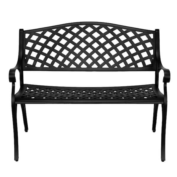 VINGLI 40.5 in. 550 lbs. Capacity for 2-Person Anti- Rust Cast Aluminum Black Frame Bench Patio Garden Outdoor Bench
