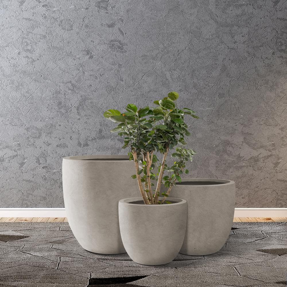 Weathered Concrete Round Planter Set with Drainage Holes