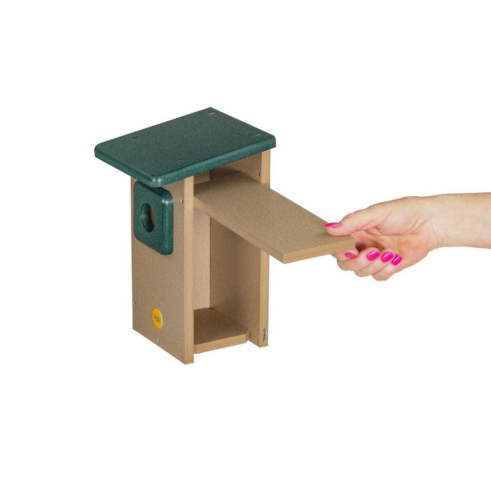 Taupe and Green Recycled Plastic Bluebird House with 1.5" Entrance