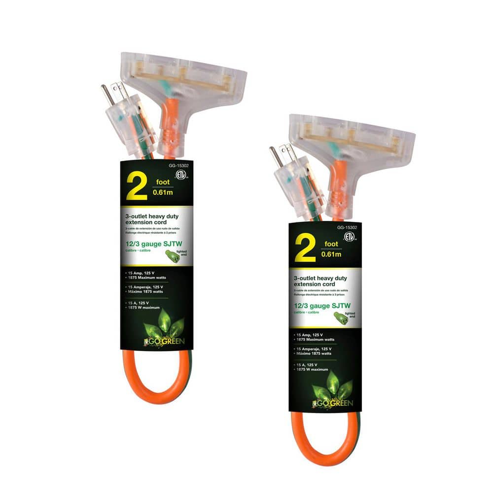 (G-15302-2) 2 ft. 12/3 3 Outlet Indoor Heavy Duty Extension Cord, Orange, 2 PACK price history on PriceWatchPro