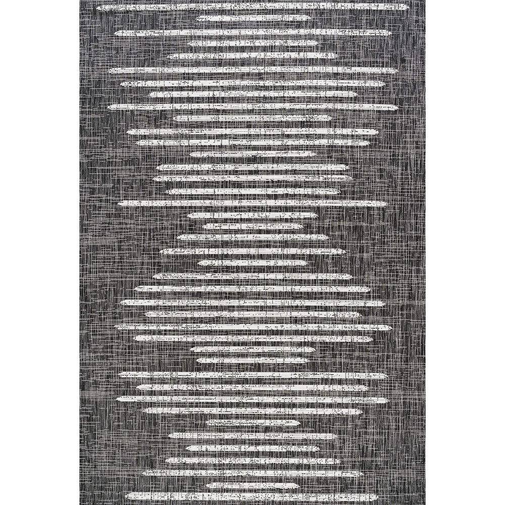 Black Polypropylene 5 ft. x 8 ft. Stripe Geometric Indoor/Outdoor Area Rug