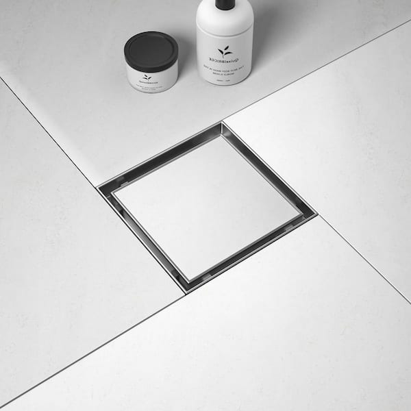 BWE 6 in. Square Stainless Steel Shower Drain with Slot Pattern Drain Cover with Removable Grille Cover In Brushed Nickel