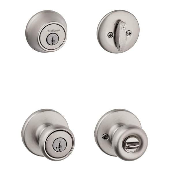 Tylo Satin Nickel Keyed Entry Doorknob with Deadbolt Combo Pack Featuring SmartKey Security