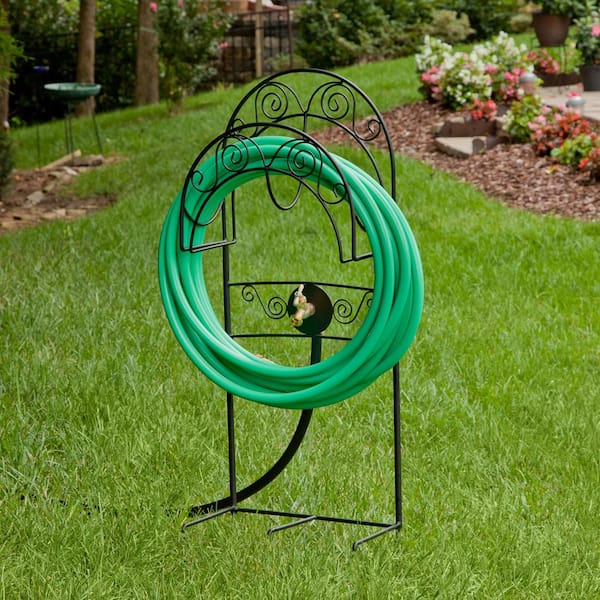 125 ft. Black Steel With Spigot KD Hose Stand Garden Hose Reel