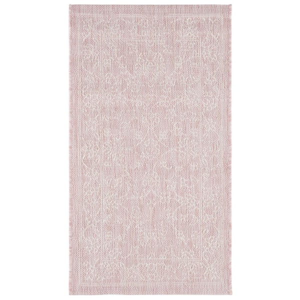 Courtyard Soft Pink/Ivory 2 ft. x 4 ft. Border Floral Scroll Indoor/Outdoor Area Rug