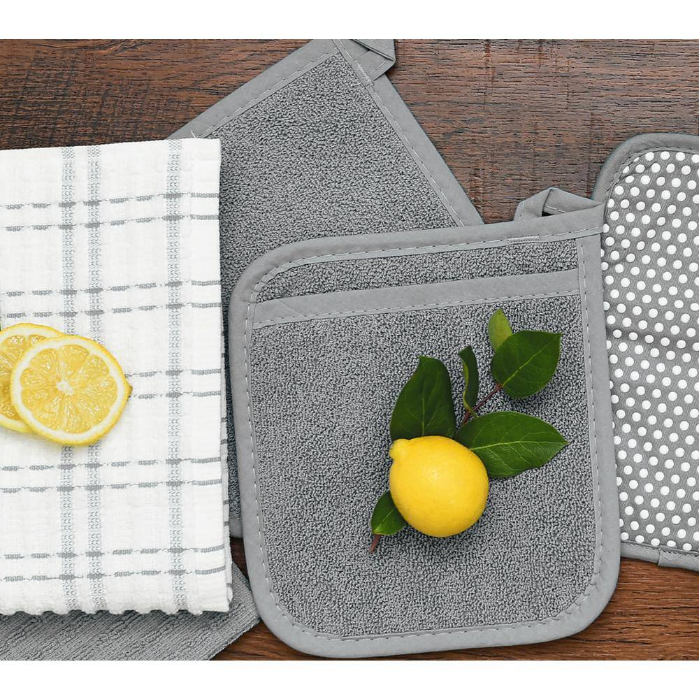 Gray Terry Cloth Cotton Pocket Mitt Pot Holders, Set of Two