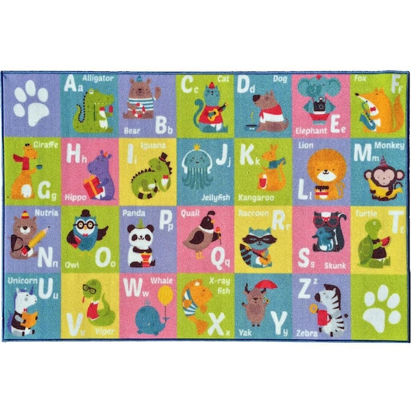 Multi-Color Kids Children Bedroom and Playroom ABC Alphabet Animal Educational Learning 3 ft. x 5 ft. Area Rug