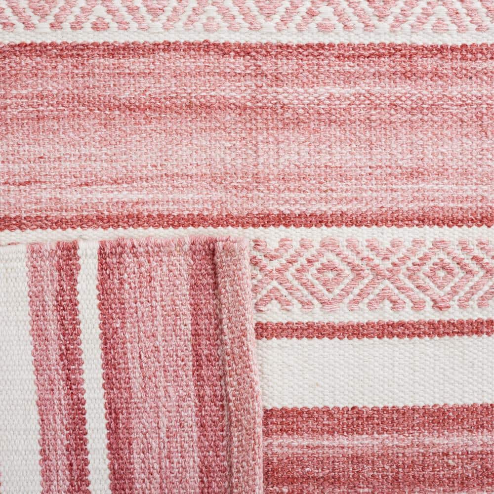 Ivory and Pink Striped Kilim 8' x 10' Hand Woven Rug
