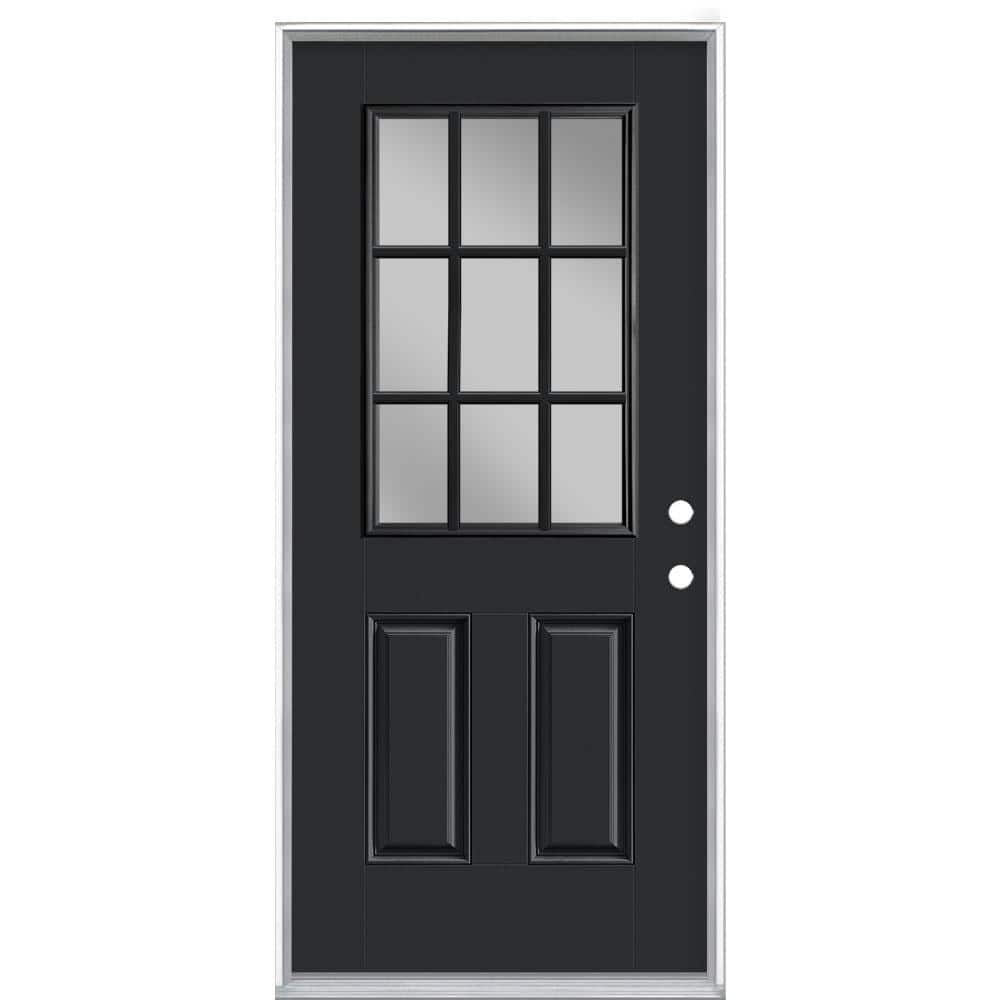 36 in. x 80 in. 9 Lite Jet Black Left Hand Inswing Painted Smooth Fiberglass Prehung Front Exterior Door, Vinyl Frame price history on PriceWatchPro