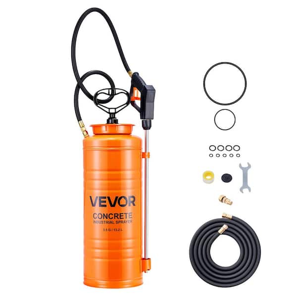 Industrial Concrete Sprayer, 3.5 Gal. Stainless Steel, Heavy Duty Tri-Poxy Pump, 20.5 in. Wand, 48 in. and 120 in. Hose