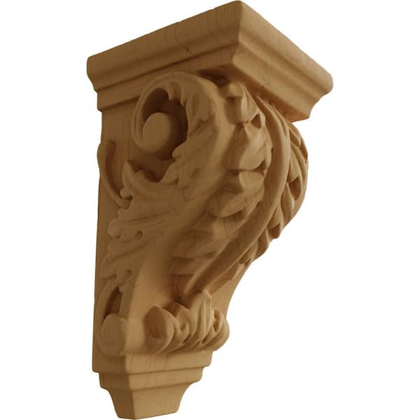 Ekena Millwork 2-1/4 in. x 2-1/4 in. x 4-1/4 in. Unfinished Wood Alder Extra Small Acanthus Wood Corbel