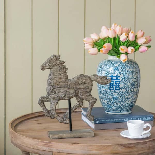 Brown 14 in. x 14.5 in. Polyresin Horse Accent Ornament Figurine,Modern Resin Shelf Decorations-Elegant Home Decorations