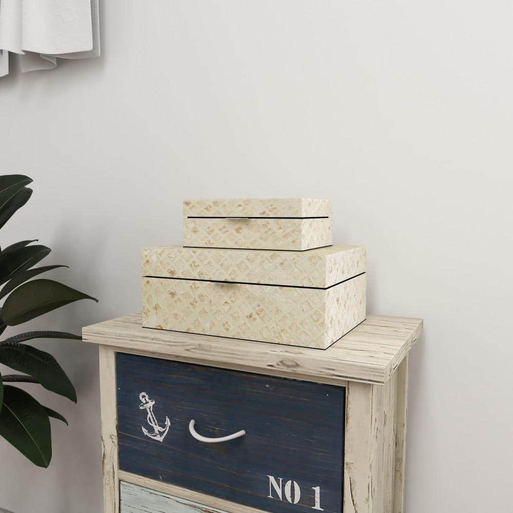 Set of 2 Cream Mother of Pearl Shell Decorative Boxes