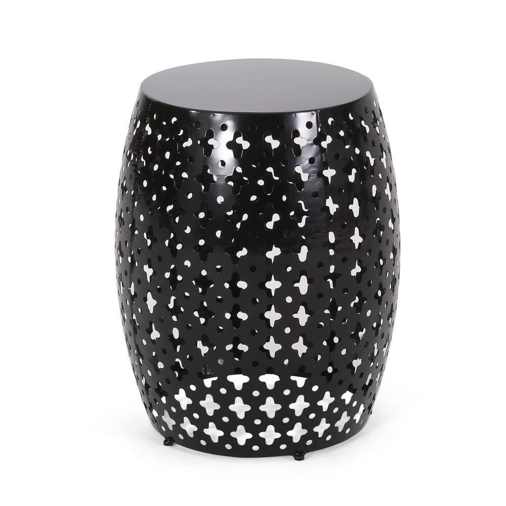 13.25 in. Black Round Top Metal Iron Outdoor Side Table with Rounded Cross-Shaped attern price history on PriceWatchPro