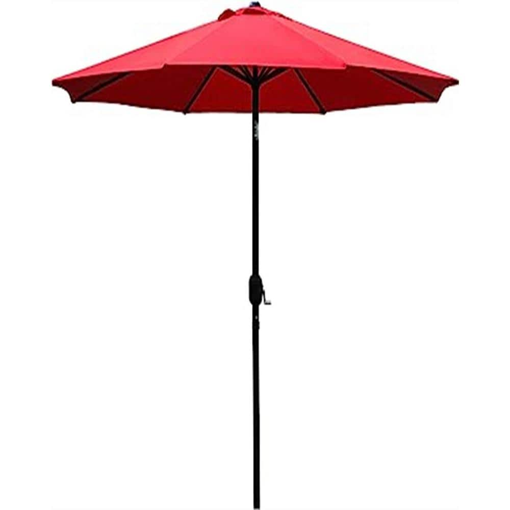 9 ft. Aluminum Beach Crank and Tilt Patio Umbrella with 8-Sturdy Ribs in Re