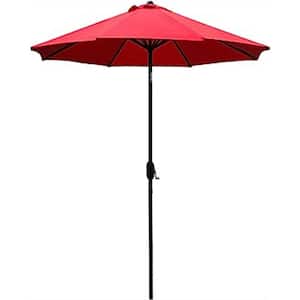 9 ft. Aluminum Beach Crank and Tilt Patio Umbrella with 8-Sturdy Ribs in Red