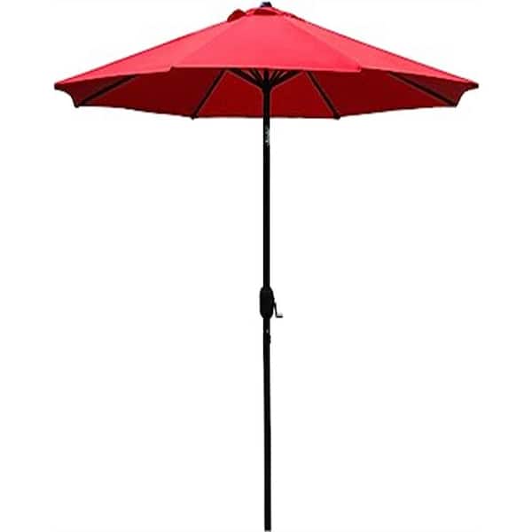 Unbranded 9 ft. Aluminum Beach Crank and Tilt Patio Umbrella with 8-Sturdy Ribs in Red