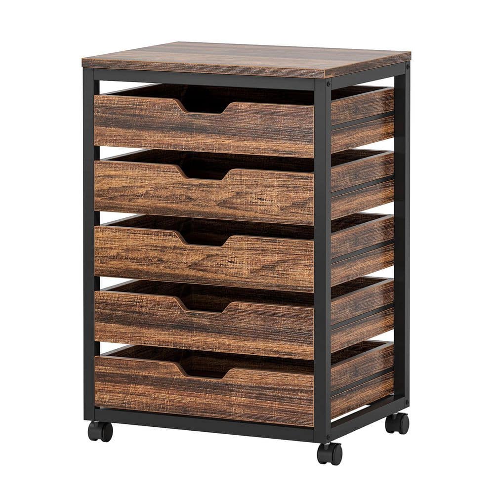 Atencio 5-Drawer Brown Engineered Wood 20 in. W Vertical File Cabinet Industrial File Cabinet with Wheels Printer price history on PriceWatchPro