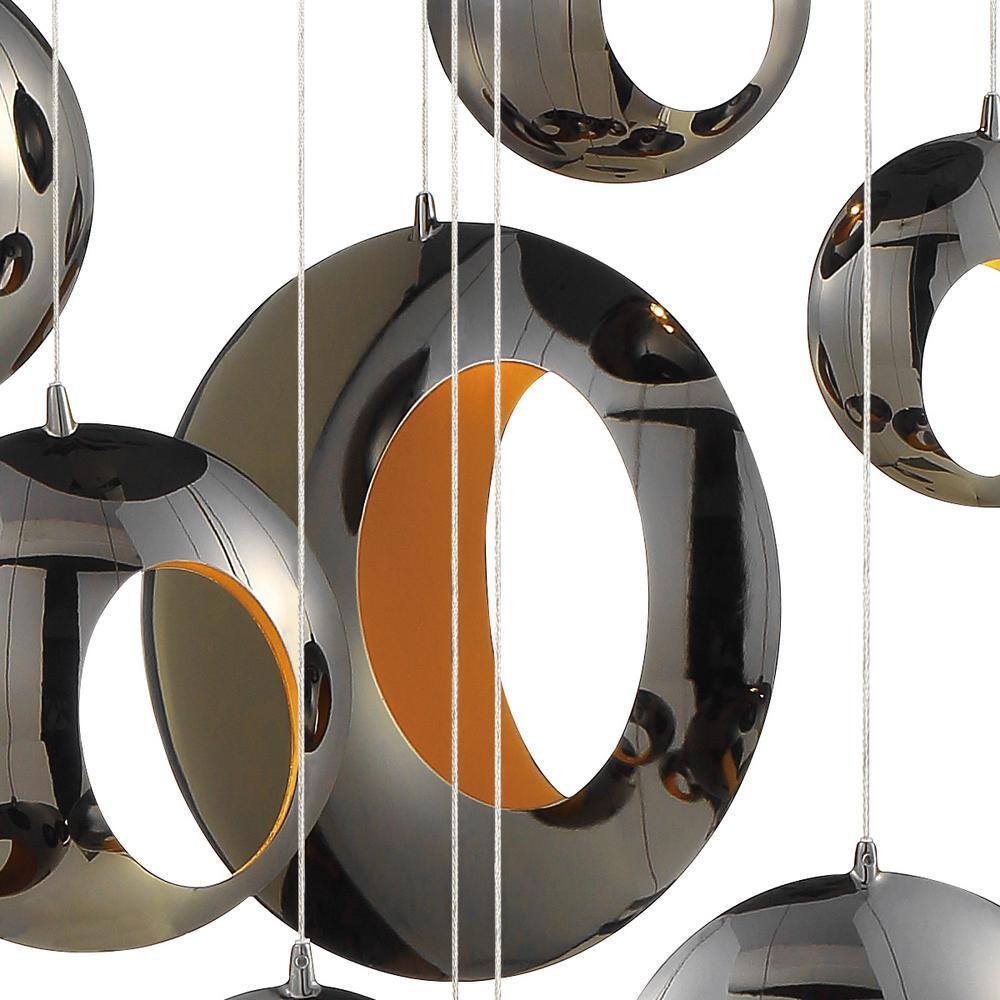 Blackened Chrome and Gold 13-Light LED Chandelier