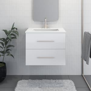 Napa 30 W x 22 D x 21-3/8 H Single Sink Bathroom Vanity Wall Mounted in Glossy White with White Quartz Countertop