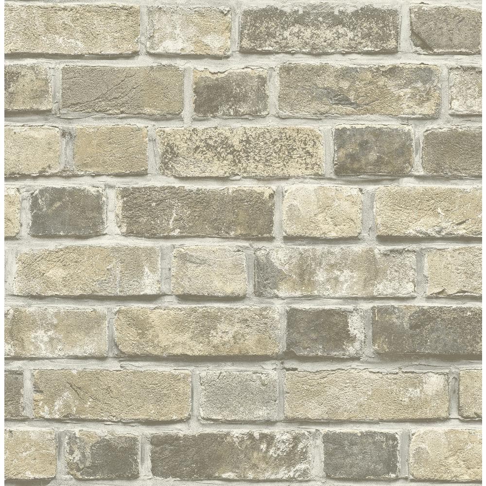 NextWall Distressed Neutral Brick Vinyl Peel & Stick Wallpaper Roll ...