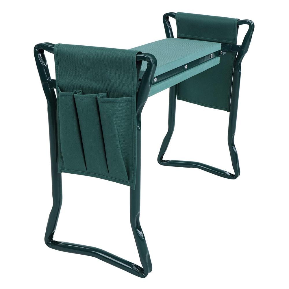 2 in 1 Garden Kneeler and Garden Work Seat Green Foldable Stool with Pouche
