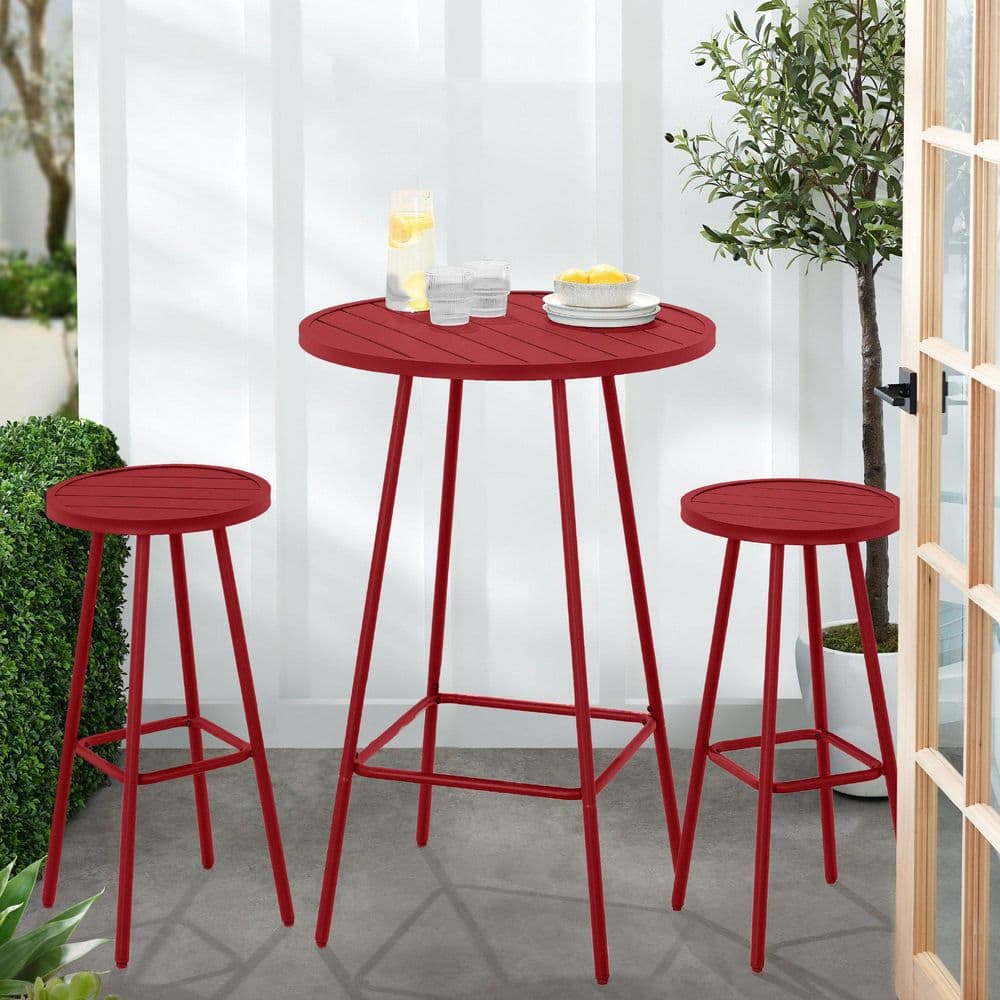 Red 3-Piece Metal Outdoor Bistro Set