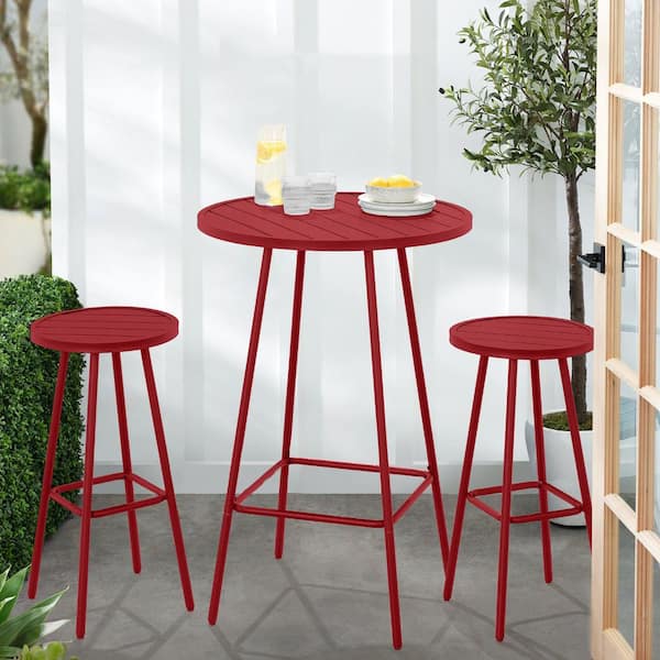 Unbranded Red 3-Piece Metal Outdoor Bistro Set