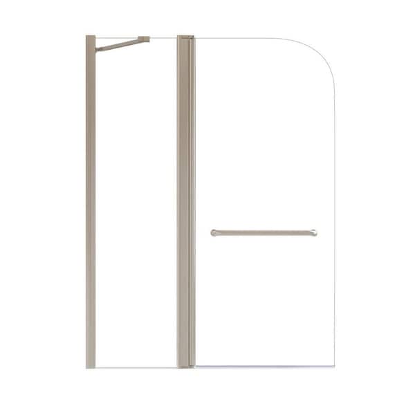 43 in. W x 58 in. H Pivot Semi-Frameless Shower Door in Brushed Nickel with One Fixed and One Rotation Shaft