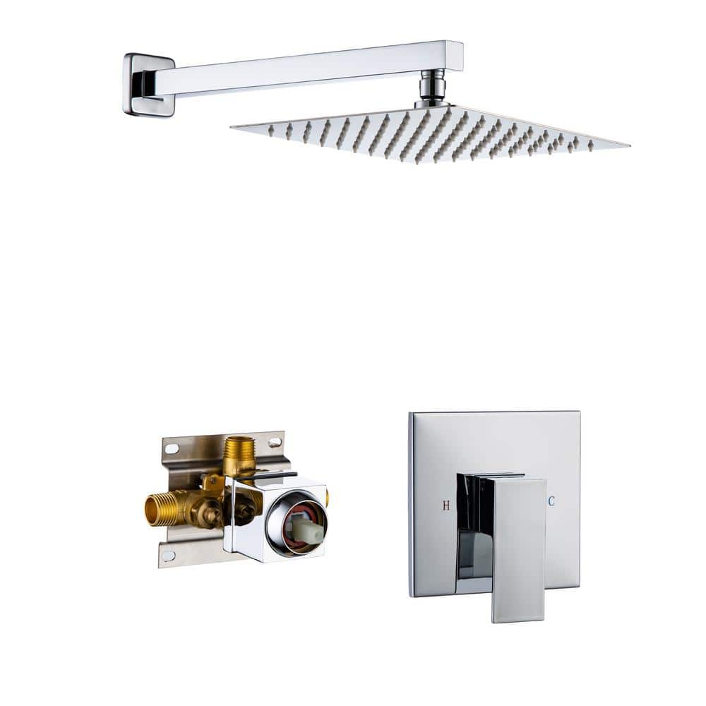 CASAINC 1-Spray Patterns with 1.8 GPM 10 in. with 1.8 GPM Wall Mount Square Fixed Shower Head in Chrome (Valve Included)