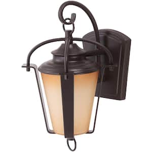 16 in. 1-Light Antique Bronze LED Alabaster Glass Wall Mount Outdoor Lantern Sconce