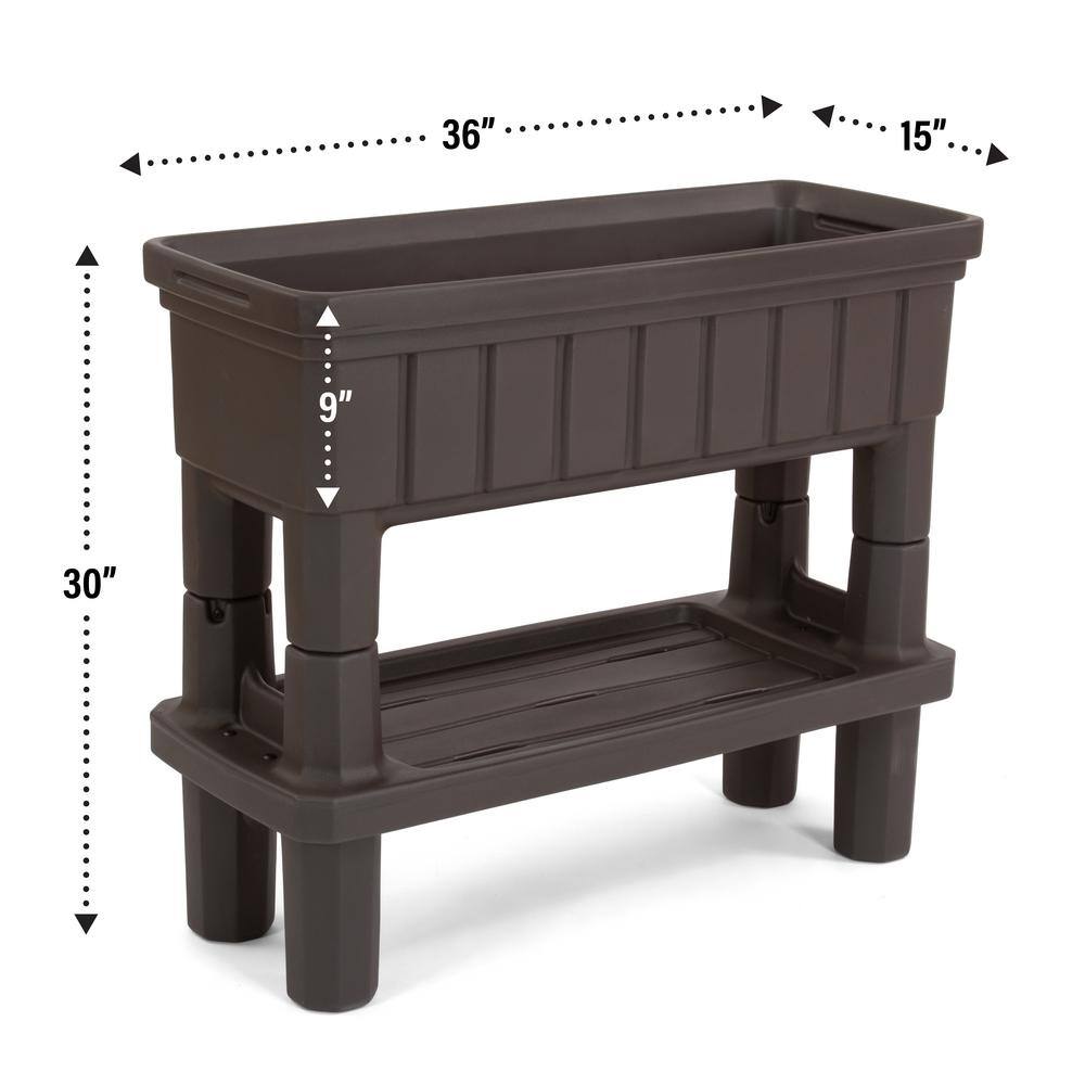 Espresso Raised Plastic Outdoor Patio Garden Planter with Storage