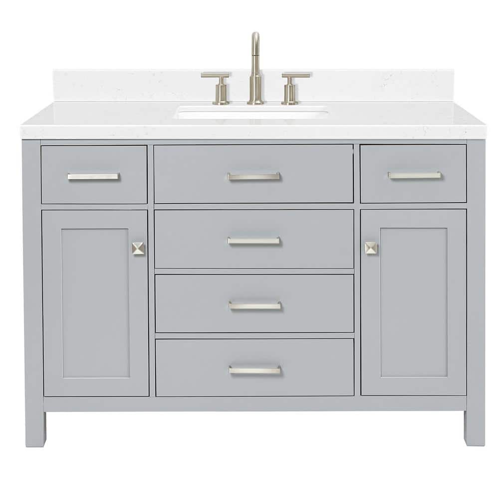 Gray Freestanding Single Sink Vanity with Carrara Quartz Top
