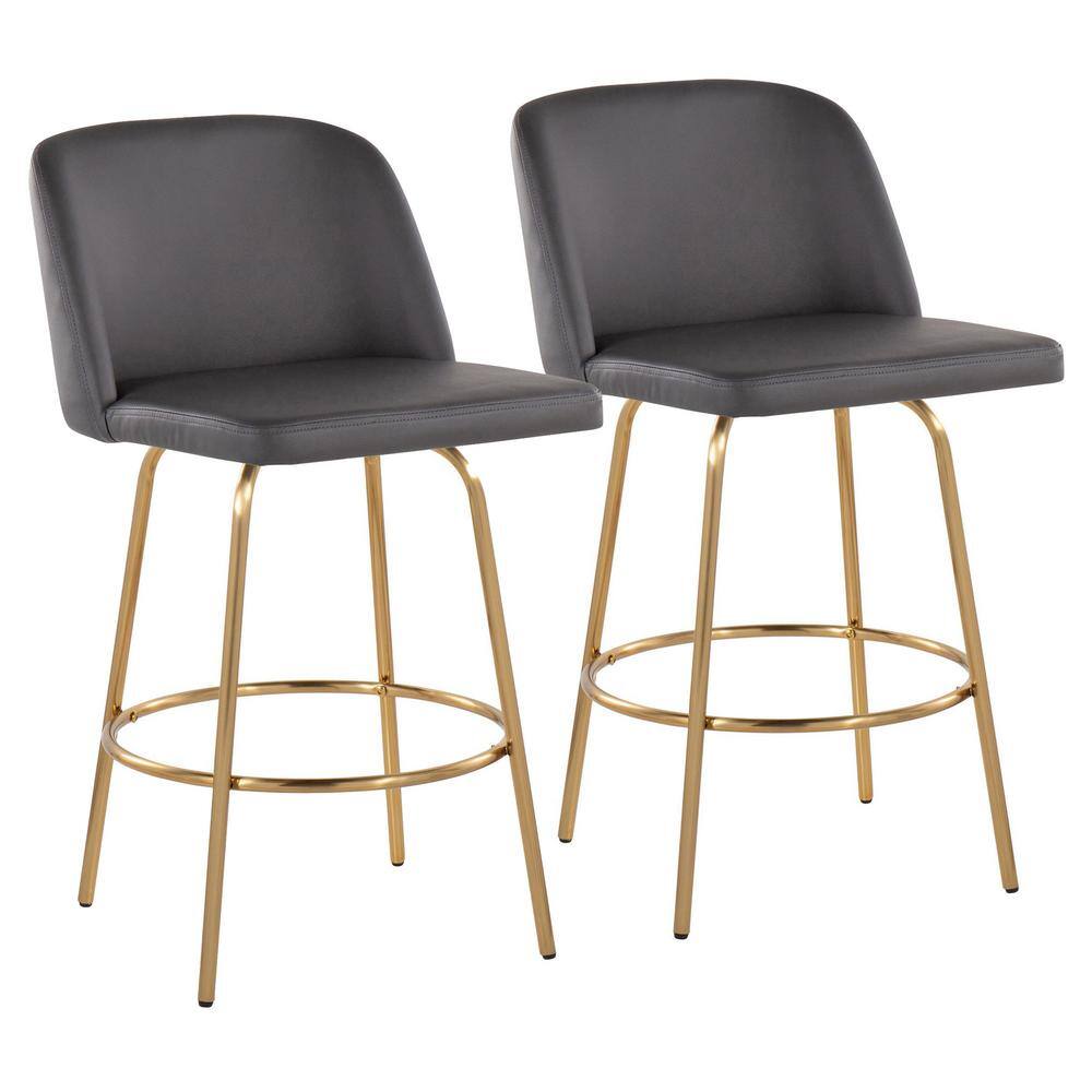Lumisource Toriano 26 in. Grey Faux Leather and Gold Metal Fixed-Height ...