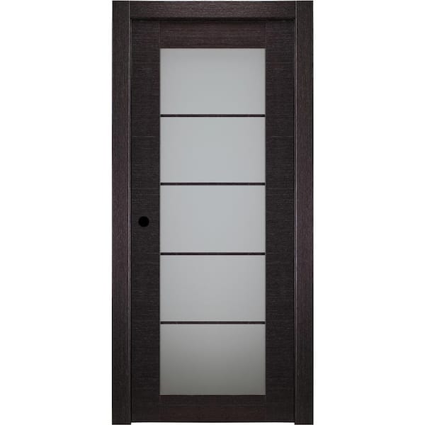 Belldinni 32 in. x 80 in. Avanti Black Apricot Right-Hand Solid Core Wood 5-Lite Frosted Glass Single Prehung Interior Door