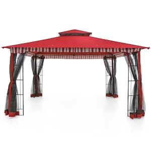 11 ft. x 13 ft. Red Outdoor Gazebo Canopy Shelter with Mosquito Netting