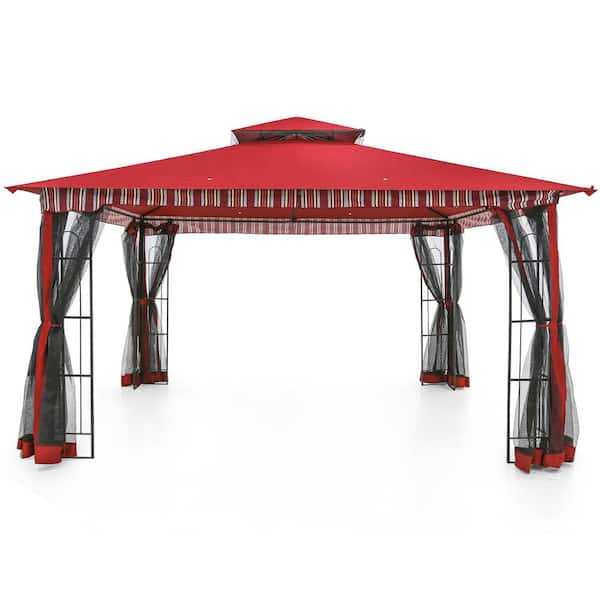 11 ft. x 13 ft. Red Outdoor Gazebo Canopy Shelter with Mosquito Netting