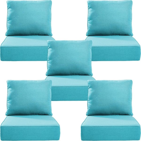 24" x 24" x 6" 10-Piece Deep Seating Water & Fade Resistant Outdoor Lounge Chair Replacement Cushion Set in Light Blue